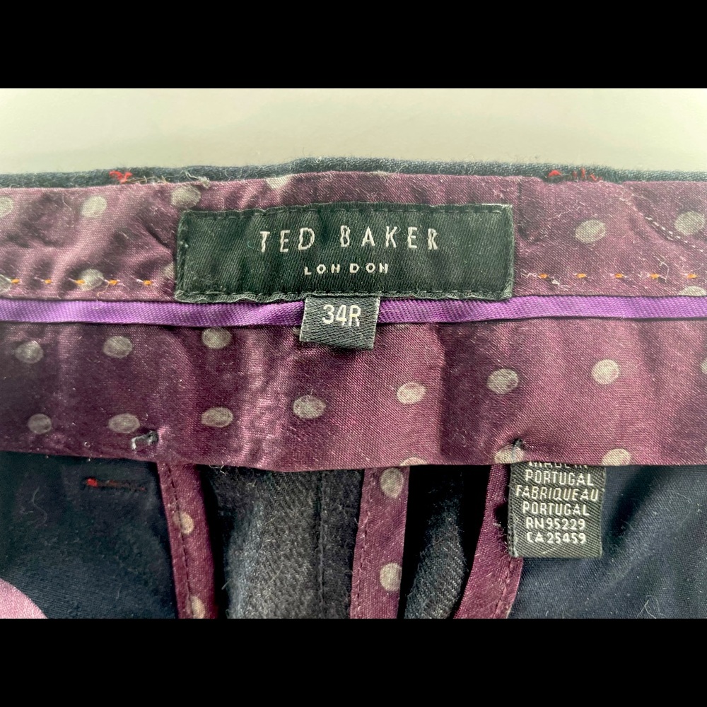 Ted Baker pants grey black purple patterned size 34 Regular fit wool